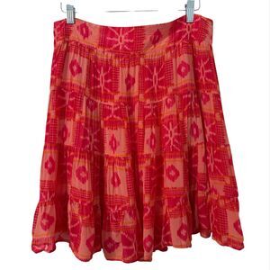 Anthropologie Skirt Large Tangerine Danielle Duer Tiered‎ Skirt Boho Dopamine